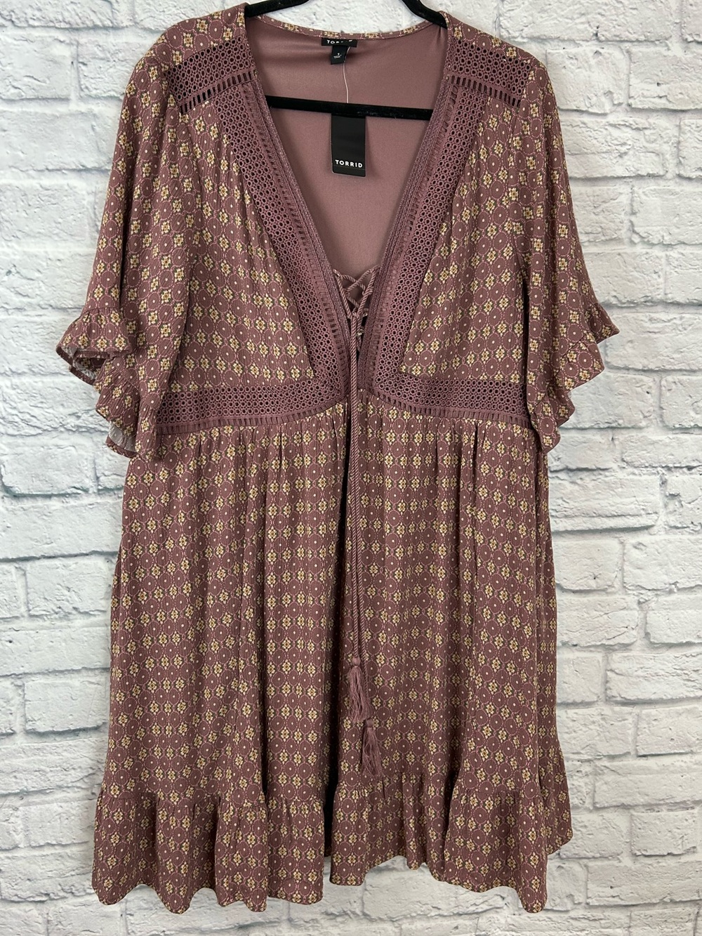 Torrid Mini Wash Gauze Lace Up Tiered Dress Rose Taupe Plus Size 1X NWT